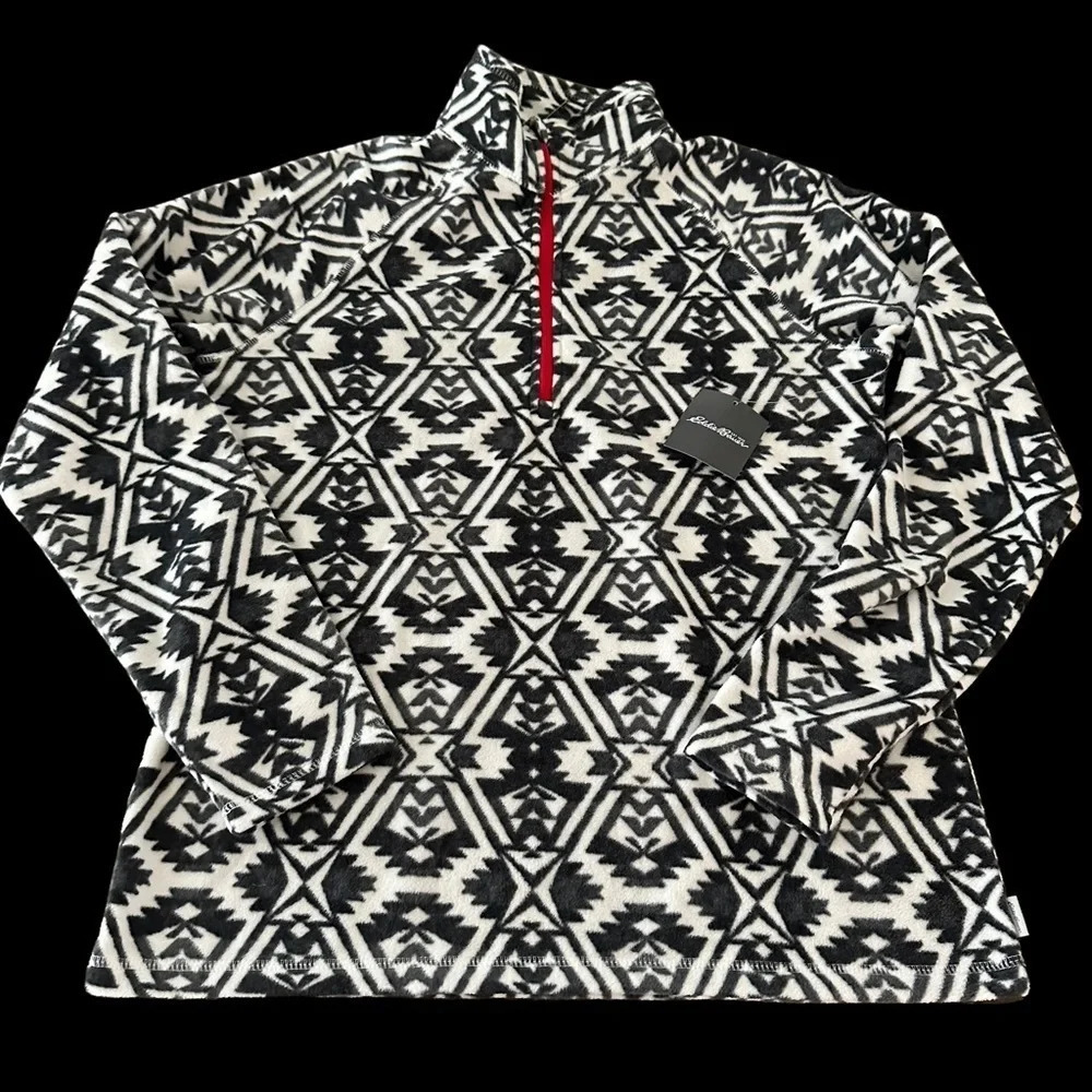 NWT Eddie Bauer Womens Medium Quarter Zip Fleece Pullover Top Aztec Southwestern